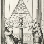 Johanne and Elizabeth Hevalius using a sextant to determine the angle between two stars.