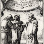 The cover of Galileo's Dialogue on the Two Chief World Systems shows three characters: Salviati, Sagredo, and Simplicio, debating the Copernican and Ptolemaic systems.