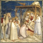 Giotto's c. 1306 fresco shows the Adoration of the Magi. The Italian artist chose to represent the Star of Bethlehem as a comet crossing the sky above the manger.