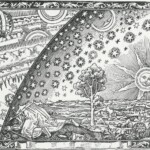 A man crawls to the edge of the atmosphere to peek out into the heavens at "the point where heaven and Earth meet," in this 1888 engraving from Camille Flammarion's L'atmosphère.