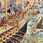 A 19th-century illustration of the Battle of Salamis between the Greeks and the Persians. Salamis
