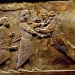 A relief showing the Assyrian king Ashurbanipal hunting a lion, c. 7th century BCE.