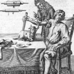 A depiction of a 17th-century blood transfusion, which shows the process. Physicians believed it was immoral to take blood from another human, since donors often died, so they used animals as donors.