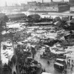 The Boston molasses disaster sent an eight-foot wave of molasses down a crowded city street. This 1919 photograph shows the aftermath of the disaster.