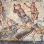 Gladiators were so famous in ancient Rome that a 4th-century mosaic listed them by
name. Marks even indicated which gladiators died during the recreated battle and
which won. Galleria Borghese